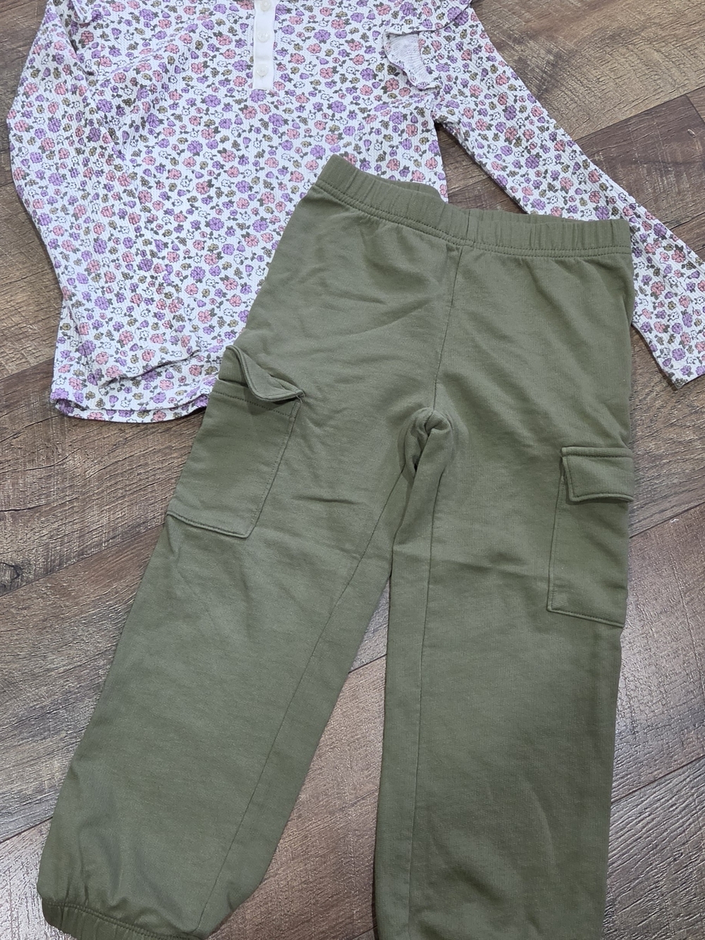 Carter's Olive Cargo Pants with Pink & Purple Floral Top